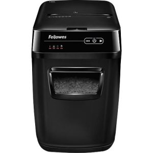 Aktenvernichter Fellowes® AutoMax™ 150C, Vollautomatik, Partikelschnitt 4 x 38 mm, P-4, 32 l, 150 Blatt Schnittleistung, Sicherheitsstopp, schwarz