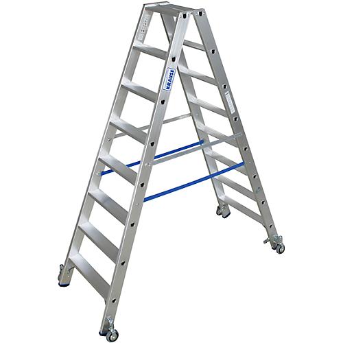 Alu-Stufendoppelleiter mit Rollen, 2 x 8 Stufen
