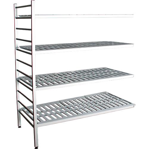 Aluminium-Steckregal, Anbaufeld, mit 4 Kunststoff-Rost-Fachböden, H 1950 x B 1500 x T 500 mm