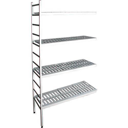 Aluminium-Steckregal, Anbaufeld, mit 4 Kunststoff-Rost-Fachböden, H 1950 x B 800 x T 400 mm