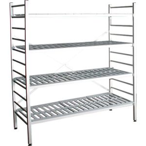 Aluminium-Steckregal, Grundfeld, mit 4 Kunststoff-Rost-Fachböden, H 1800 x B 1200 x T 400 mm