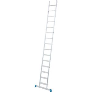 Anlegeleiter Krause, TRBS 2121-2, Arbeitshöhe 4800 mm, 15 rutschfeste Profilstufen mit T 80 mm, Fußstopfen, Quertrav., Alu