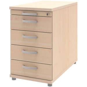 Anstellcontainer BARI, 4 Schübe & 1 Utensilienauszug, abschließbar, B 433 x T 800 x H 720 mm, Ahorn-Dekor