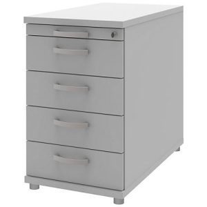 Anstellcontainer BARI, 4 Schübe & 1 Utensilienauszug, abschließbar, B 433 x T 800 x H 720 mm, hellgrau