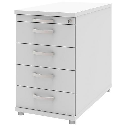 Anstellcontainer BARI, 4 Schübe & 1 Utensilienauszug, abschließbar, B 433 x T 800 x H 720 mm, weiß