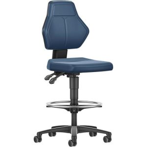 Arbeitsdrehstuhl Allrounder, o. Armlehnen, Permanentkontakt, m. Sitz-Stopp-Rollen, Kunstleder, blau Arbeitsdrehstuhl Allrounder, o. Armlehnen, Permanentkontakt, m. Sitz-Stopp-Rollen, Kunstleder, blau