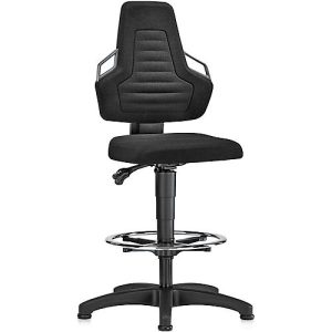 Arbeitsdrehstuhl, Gleiter + Fußring,, Stoff schwarz, Griffe grau Arbeitsdrehstuhl, Gleiter + Fußring,, Stoff schwarz, Griffe grau
