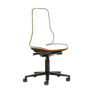 Arbeitsstuhl bimos NEON, Synchronmechanik, Grundmodell ohne Polsterelement, mit Rollen, Flexband orange