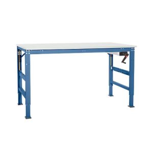 Arbeitstisch Ergo K, m. Kurbel, 2500 x 800 mm, Tischplatte PVC Dekor, brillantblau Arbeitstisch Ergo K, m. Kurbel, 2500 x 800 mm, Tischplatte PVC Dekor, brillantblau