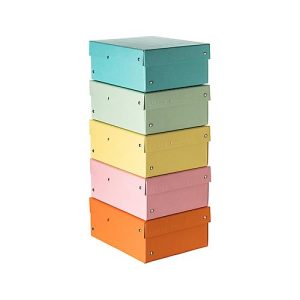 Archivbox Falken PURE Box Pastell A5, für bis zu 1250 Blatt, mit Beschriftungsfeld, L 250 x B 180 x Füllhöhe 100 mm, FSC®-Pappe, farbsortiert, 5 Stück