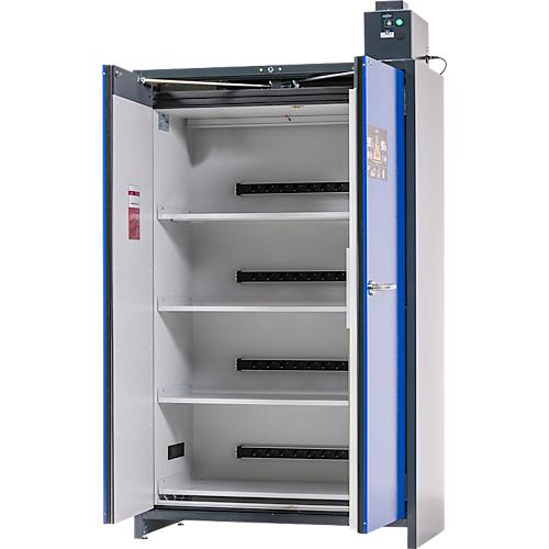 Asecos Akku-Ladeschrank ION-PRO-90 PC, 4 Fachböden gelocht + Steckdosen, 1 Auffangwanne, B 1193 x T 615 x H 2224 mm