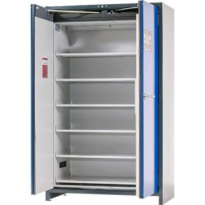 Asecos Akku-Lagerschrank ION-PRO-90 PS, 6 Fachböden gelocht + 1 Bodenauffangwanne, B 1193 x T 615 x H 1953 mm Asecos Akku-Lagerschrank ION-PRO-90 PS, 6 Fachböden gelocht + 1 Bodenauffangwanne, B 1193 x T 615 x H 1953 mm