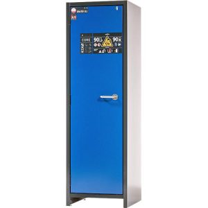 Asecos Lithium-Ionen-Akku-Sicherheitsschrank Typ 90 ION-CORE-90, 4 Fachböden, B 599 x T 615 x H 1953 mm, Anthrazitgrau/Enzianblau Asecos Lithium-Ionen-Akku-Sicherheitsschrank Typ 90 ION-CORE-90, 4 Fachböden, B 599 x T 615 x H 1953 mm, Anthrazitgrau/Enzianblau