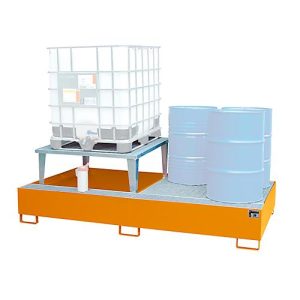 Auffangwanne Bauer AWA 21, Stahl, orange, L 2650 x B 1460 x H 863 mm, 1000 l, für 2 x 1000 l IBC, 1 Abfüllaufsatz, 1 Gitterost Auffangwanne Bauer AWA 21, Stahl, orange, L 2650 x B 1460 x H 863 mm, 1000 l, für 2 x 1000 l IBC, 1 Abfüllaufsatz, 1 Gitterost