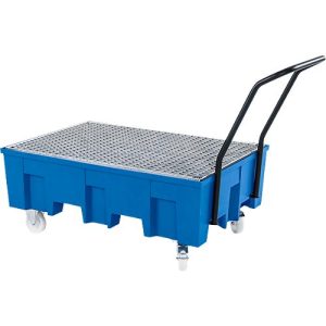 Auffangwanne PE, fahrbar, für 2 x 200 l Fass, mit verzinktem Gitterrost