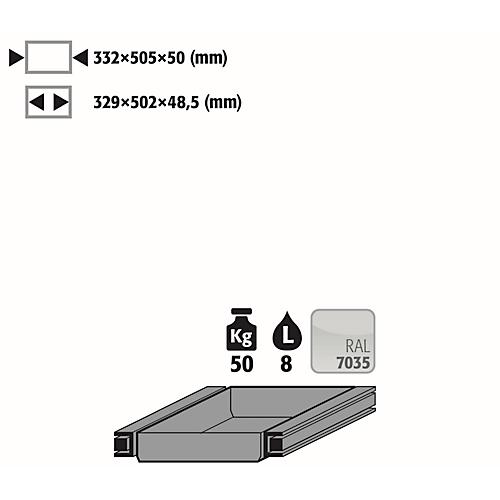 Auszugswanne Entsorgung für asecos Sicherheitsschränke der Q30, Q90 und S90 Serie, Edelstahl 1.4301, B 332 x T 505 x H 50 mm, 7,5 l, bis 50 kg