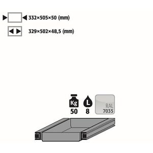 Auszugswanne Entsorgung für asecos Sicherheitsschränke der S90 Serie, Stahlblech, lichtgrau, B 332 x T 605 x H 50 mm, 10 l, bis 50 kg