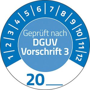 Avery Zweckform 7909 Prüfplaketten „DGUV Vorschrift 3“ 20__ zum Selbereintragen, extrem robust, Ø 30 mm, 80 Stück/10 Bogen, Vinylfolie, blau