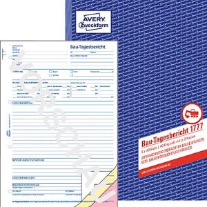 Avery® Zweckform Bautagebuch 1777, Format A4, für DE & AT, geprüft, selbstdurchschreibend, perforiert & gelocht, mit Durchschlägen, 3 x 40 Blatt Avery® Zweckform Bautagebuch 1777, Format A4, für DE & AT, geprüft, selbstdurchschreibend, perforiert & gelocht, mit Durchschlägen, 3 x 40 Blatt