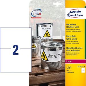 Avery Zweckform Folien-Etiketten, wetterfest, für Innen- und Außenbereich, 210 x 148 mm