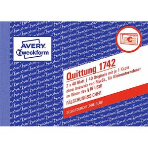 AVERY® Zweckform Quittung Kleinunternehmer, ohne MWSt. Nr. 1742