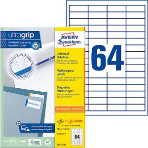 AVERY Zweckform Universal-Etiketten 3667-200, ultragrip, 48,5 x 16,9 mm, 3667-200, 12800 + 1280 Stück