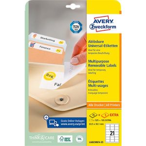 AVERY Zweckform Universal-Etiketten, 63,5 x 38,1 mm, wiederablösbar, 525 + 105 Stück AVERY Zweckform Universal-Etiketten, 63,5 x 38,1 mm, wiederablösbar, 525 + 105 Stück