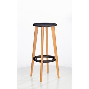 Barhocker WOODY, ABS-Kunststoff, mit Fußring, Massivholzbeine, Sitzhöhe 760 mm, 2 Stk, schwarz