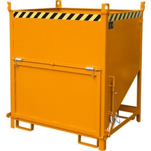 Bauer Silobehälter SGK 100, Zugseil-Entleerung, L 1000 x B 1200 x H 1405 mm, 1 m³, bis 1500 kg, Stahl, Gelborange Bauer Silobehälter SGK 100, Zugseil-Entleerung, L 1000 x B 1200 x H 1405 mm, 1 m³, bis 1500 kg, Stahl, Gelborange
