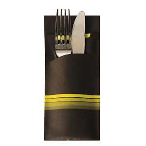 Bestecktaschen Papstar Stripes, inkl. weißer Serviette, 520 Stk., 200 x 85 mm, Papier, schwarz/limone Bestecktaschen Papstar Stripes, inkl. weißer Serviette, 520 Stk., 200 x 85 mm, Papier, schwarz/limone
