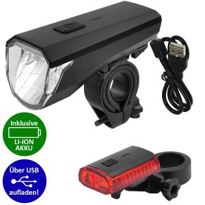 Fahrrad LED-Beleuchtungsset. Front & Heckleuchte. Akku. USB-Ladekabel