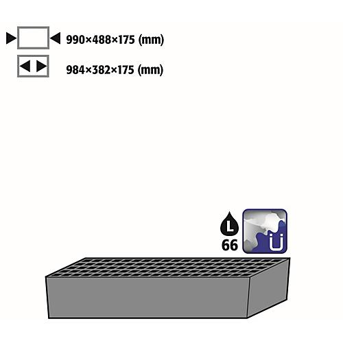 Bodenauffangwanne Stawa-R Groß mit Gitterrost für asecos Chemikalienschränke der CS und CX Serie, Stahlblech, blau, B 990 x T 488 x H 175 mm, 66 l
