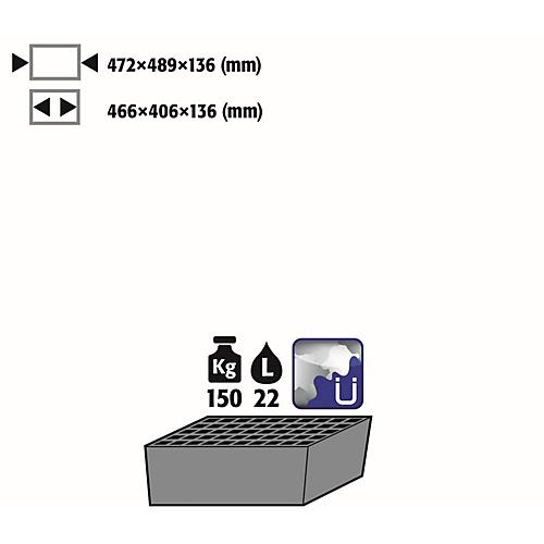 Bodenauffangwanne Stawa-R mit Gitterrost für asecos Chemikalienschränke der CS und CX Serie, Stahlblech, blau, B 472 x T 489 x H 136 mm, 22 l