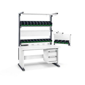 Bott Arbeitsplatzsystem Avero Komplettmodul 2, per Lochraster höhenverstellbar, HPL beschichtete Spanplatte, bis 300 kg, lichtgrau/anthrazitgrau Bott Arbeitsplatzsystem Avero Komplettmodul 2, per Lochraster höhenverstellbar, HPL beschichtete Spanplatte, bis 300 kg, lichtgrau/anthrazitgrau