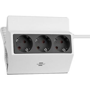 Brennenstuhl klemmbare Steckdosenleiste, 3 Schutzkontakt-Steckdosen, 45°-Anordnung, werkzeuglose Klemmvorrichtung, L 195 x B 105 x T 140 mm, anthrazit/weiß