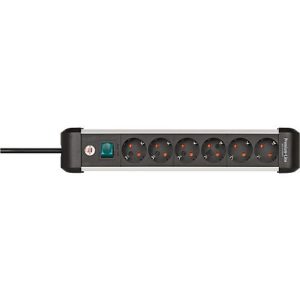 Brennenstuhl Premium-Alu-Line Steckdosenleiste, 6-fach, Aluminium, 3m Kabel, beleuchteter Sicherheitsschalter, 45°-Anordnung, schwarz/silber