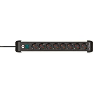 Brennenstuhl Premium-Alu-Line Steckdosenleiste, 8-fach, Aluminium, 3m Kabel, beleuchteter Sicherheitsschalter, 45°-Anordnung, schwarz/silber