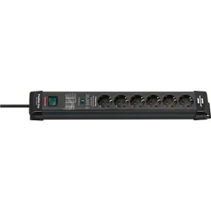 Brennenstuhl Premium-Line 6er-Steckdosenleiste, 1,8 m Kabel, 26.000A Überspannungsschutz, Sicherheitsschalter, L 515 x B 67 x T 90 mm, schwarz