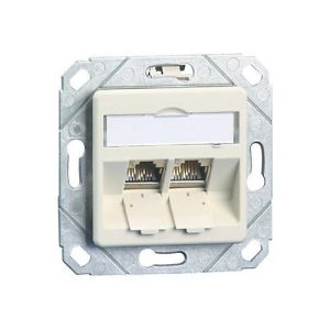 BTR E-DAT modul 8/8(8) UPk – Anschlussdose, Unterputz – CAT 6 – Pure White, RAL 9010 – 2 Ports