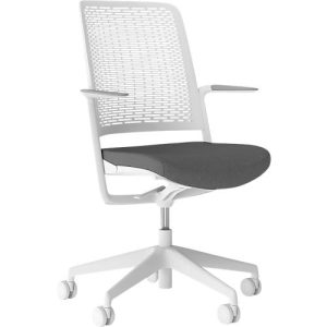 Bürostuhl WithMe, mit Armlehnen, Auto-Synchronmechanik, Flachsitz, perforierter Kunststoffrücken, abnehmbarer Sitzbezug, hellgrau/schwarz