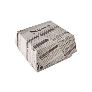Burgerboxen Papstar Newsprint, mit Klappdeckel, L 125 x B 125 x H 70 mm, FSC®-Frischfaserkarton, grau-schwarz, 50 Stück Burgerboxen Papstar Newsprint, mit Klappdeckel, L 125 x B 125 x H 70 mm, FSC®-Frischfaserkarton, grau-schwarz, 50 Stück
