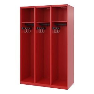 C+P Feuerwehrspind Evolo, Modell EXPERT, 3 Abteile, B 1200 x T 500 x H 1850 mm, Bodengleiter, feuerrot RAL 3000
