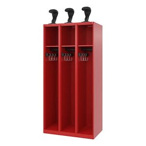 C+P Feuerwehrspind Evolo, Modell EXPERT, 3 Abteile, B 900 x T 500 x H 1850 mm, Bodengleiter, Helmhalter, feuerrot RAL 3000