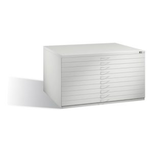 C+P Flachablageschrank für Formate bis DIN A0, 10 Schubladen, H760xB1350xT960mm Front Lichtgrau Korpus Lichtgrau