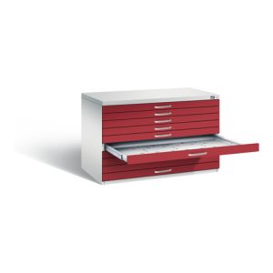 C+P Flachablageschrank Serie 7100_7200, H760xB1100xT765mm, Front Rubinrot, Korpus Lichtgrau (7101-000)