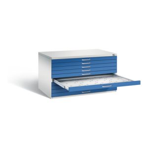 C+P Flachablageschrank Serie 7100_7200, H760xB1350xT960mm, Front Enzianblau, Korpus Lichtgrau (7201-000)