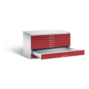 C+P Flachablageschrank Serie 7100_7200, H760xB1350xT960mm, Front Rubinrot, Korpus Lichtgrau (7201-200)
