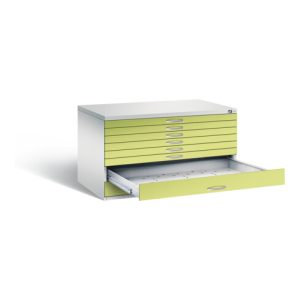 C+P Flachablageschrank Serie 7100_7200, H760xB1350xT960mm, Front Viridingrün, Korpus Lichtgrau (7201-200)