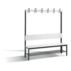 C+P Garderobenbank mit Rückenlehne, Basic Plus, H1650xB1500xT407mm, Gestell Schwarzgrau / Dekor Weiß (8061-110)