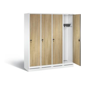 C+P Garderobenschrank Evolo, H1800xB1590xT500mm, Front Dekor Eiche Sereno, Korpus Verkehrsweiß (48020-42)